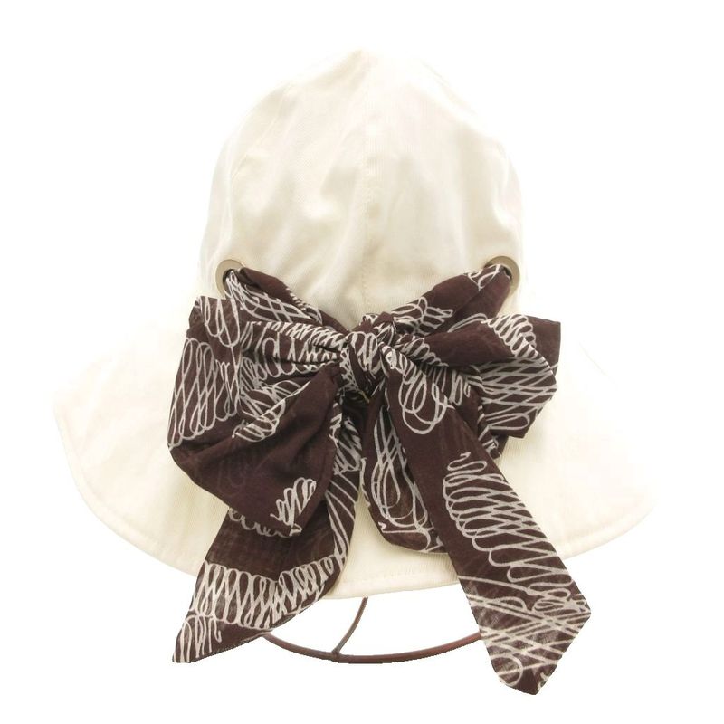 Chanel Hat Wide Brim Hat with Scarf Back Ribbon Made in Italy F White Brown Gv