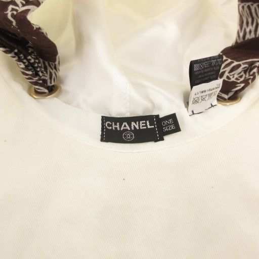 Chanel Hat Wide Brim Hat with Scarf Back Ribbon Made in Italy F White Brown Gv