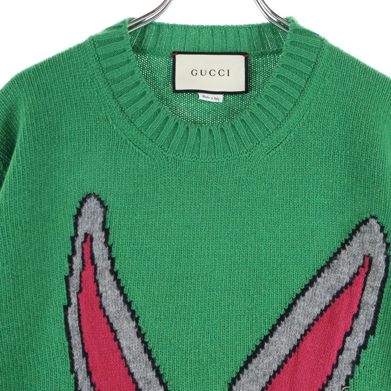 Gucci 18ss Bucks Bunny Crew Neck Knit Sweater Green 519445 X9s82