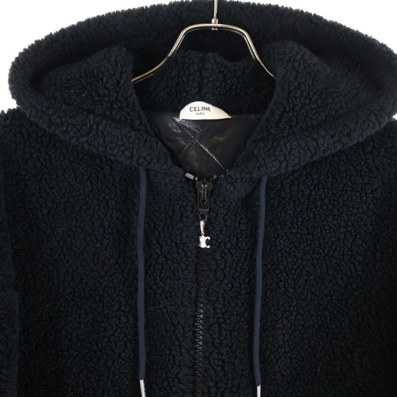 Celine Boa Fleece Hoodie Studded Triomphe Zip-Up Boa Hoodie Black 2y906699m