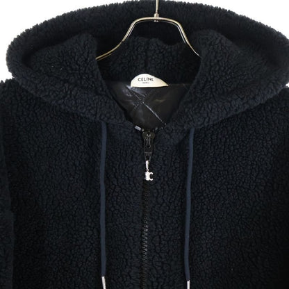 Celine Boa Fleece Hoodie Studded Triomphe Zip-Up Boa Hoodie Black 2y906699m
