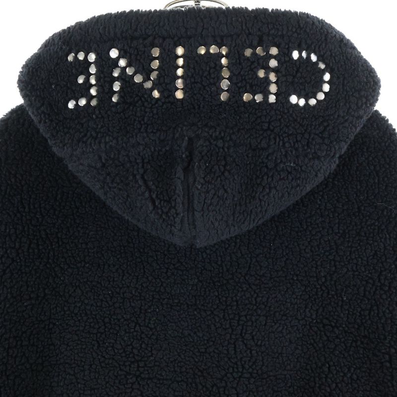 Celine Boa Fleece Hoodie Studded Triomphe Zip-Up Boa Hoodie Black 2y906699m
