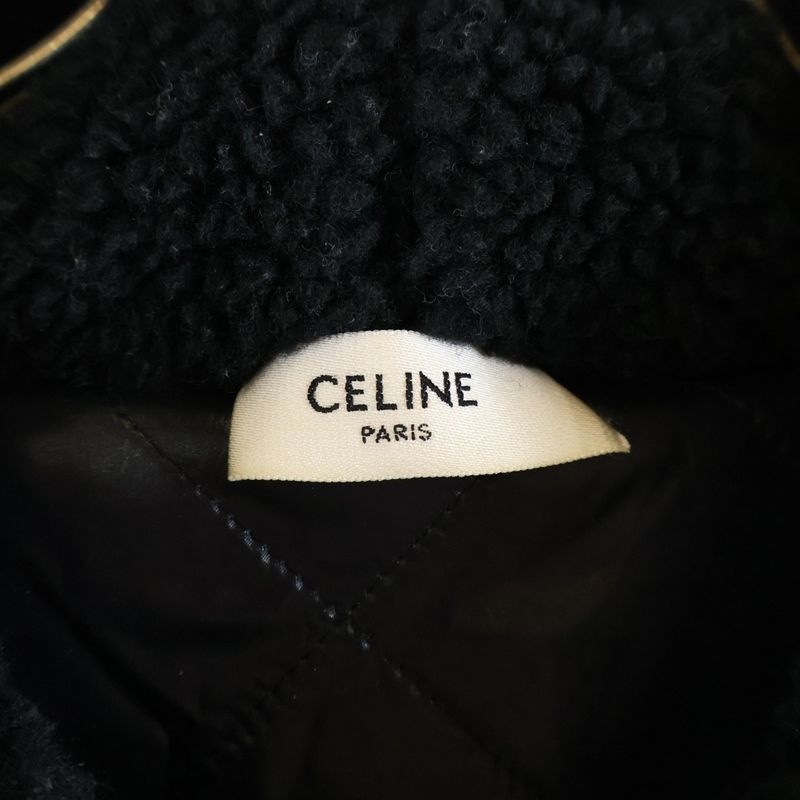 Celine Boa Fleece Hoodie Studded Triomphe Zip-Up Boa Hoodie Black 2y906699m