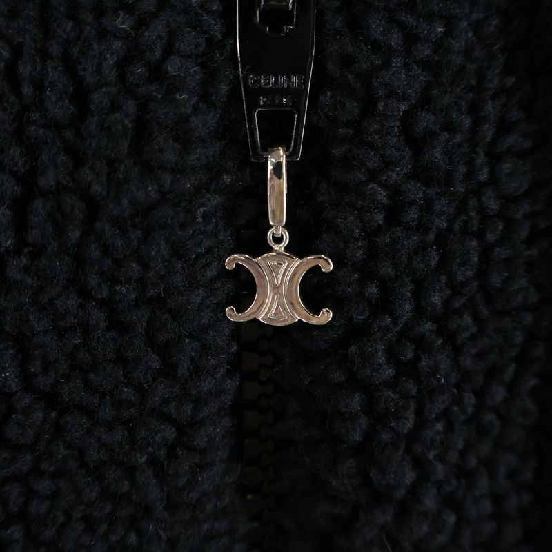 Celine Boa Fleece Hoodie Studded Triomphe Zip-Up Boa Hoodie Black 2y906699m