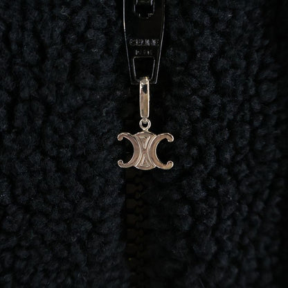 Celine Boa Fleece Hoodie Studded Triomphe Zip-Up Boa Hoodie Black 2y906699m