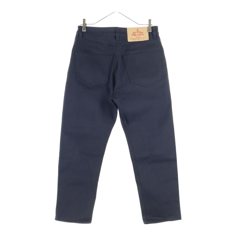 Prada Triangle Logo Plate Button Fly Skinny Denim Pants with Logo Patch Black