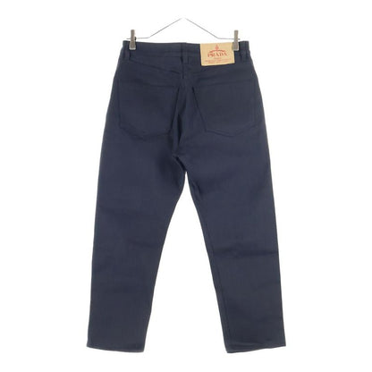 Prada Triangle Logo Plate Button Fly Skinny Denim Pants with Logo Patch Black