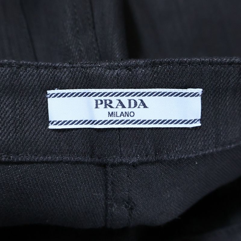 Prada Triangle Logo Plate Button Fly Skinny Denim Pants with Logo Patch Black