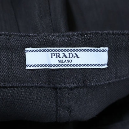 Prada Triangle Logo Plate Button Fly Skinny Denim Pants with Logo Patch Black
