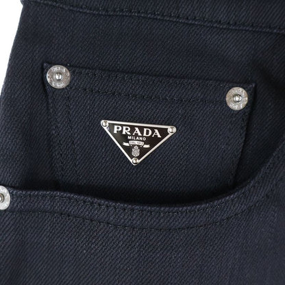 Prada Triangle Logo Plate Button Fly Skinny Denim Pants with Logo Patch Black
