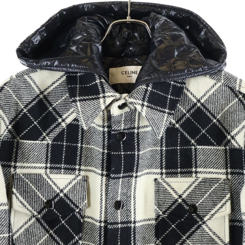 Celine 21aw Quilted Flannel Shirt Hooded Logo Blouson Hooded Jacket 2w4100010