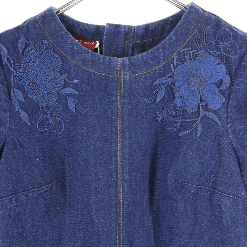 Gucci Denim Dress Embroidered Denim Dress Indigo Women 828556 Xddbr