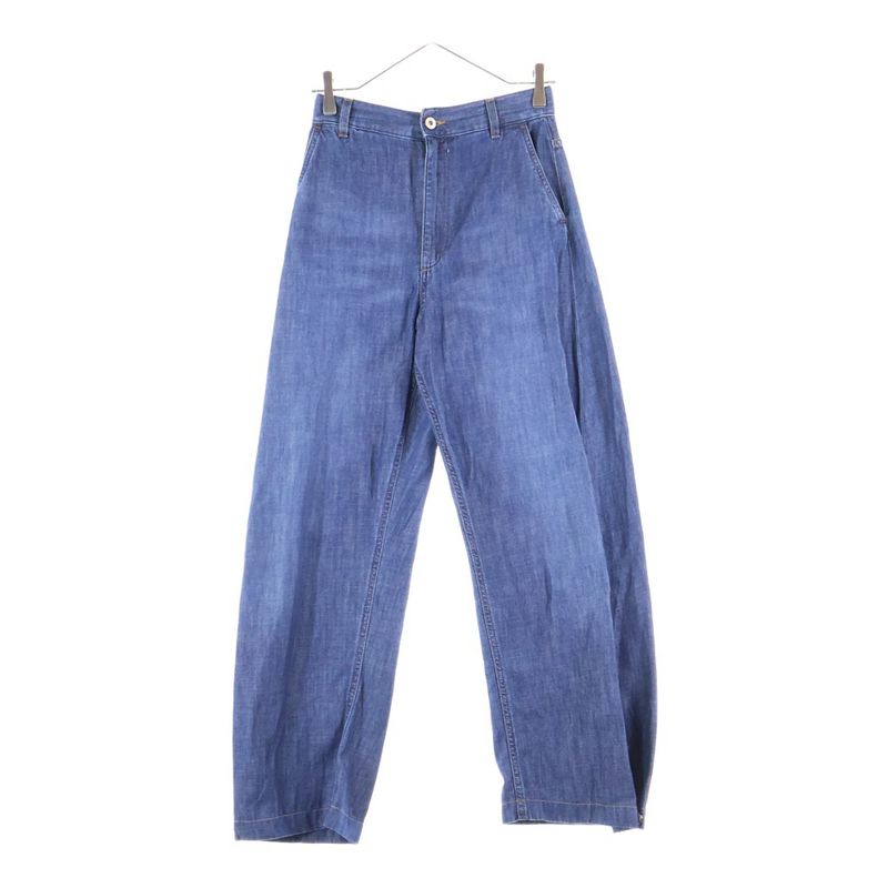 Loewe 24ss Balloon Trousers Hem Button Logo Leather Patch Denim Pants Jeans