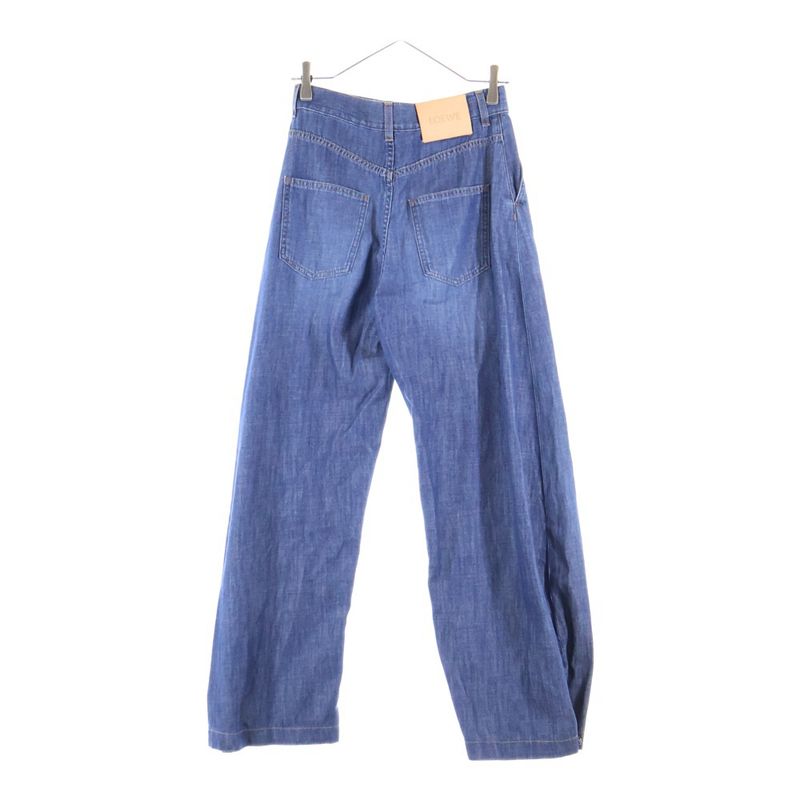 Loewe 24ss Balloon Trousers Hem Button Logo Leather Patch Denim Pants Jeans