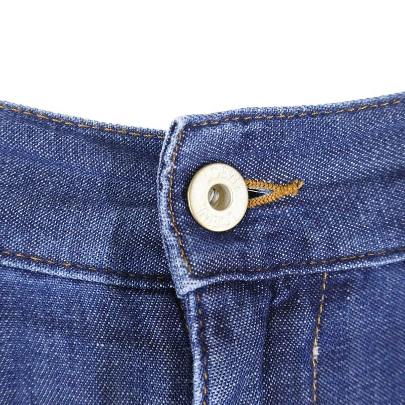 Loewe 24ss Balloon Trousers Hem Button Logo Leather Patch Denim Pants Jeans