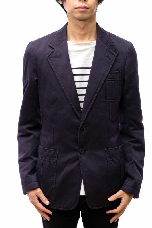 Gucci Tailored Jacket Bleather Jkt Outerwear Men Cotton Canvas Navy Blue Navy