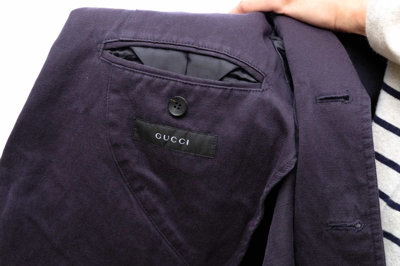 Gucci Tailored Jacket Bleather Jkt Outerwear Men Cotton Canvas Navy Blue Navy