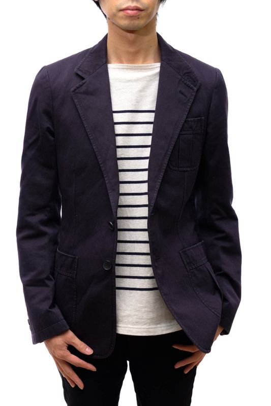 Gucci Tailored Jacket Bleather Jkt Outerwear Men Cotton Canvas Navy Blue Navy