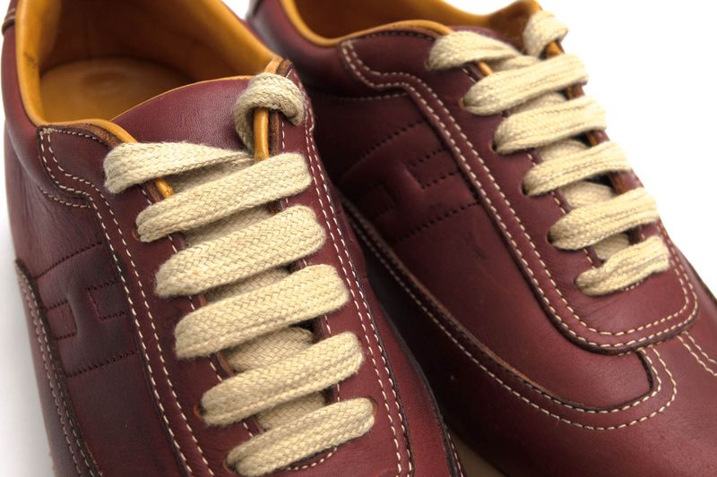 Hermes Shoes Sneakers Shoes Low Cut Ladies Women Leather Genuine Red Brown Red