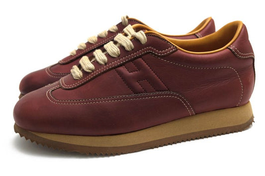 Hermes Shoes Sneakers Shoes Low Cut Ladies Women Leather Genuine Red Brown Red