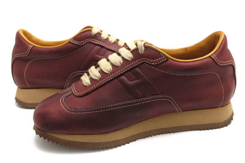 Hermes Shoes Sneakers Shoes Low Cut Ladies Women Leather Genuine Red Brown Red