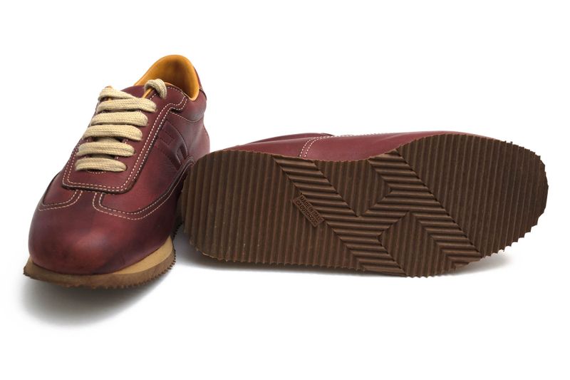 Hermes Shoes Sneakers Shoes Low Cut Ladies Women Leather Genuine Red Brown Red