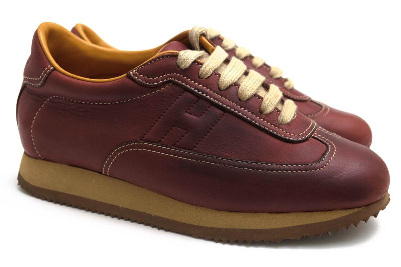 Hermes Shoes Sneakers Shoes Low Cut Ladies Women Leather Genuine Red Brown Red