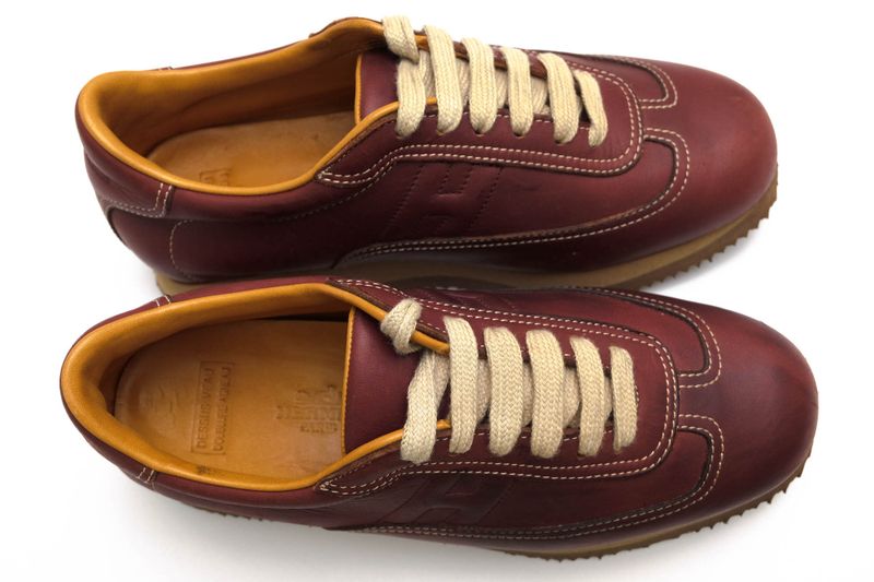 Hermes Shoes Sneakers Shoes Low Cut Ladies Women Leather Genuine Red Brown Red