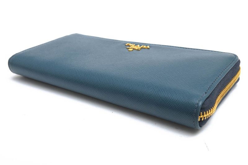 Prada Long Wallet Men Leather Genuine Leather Light Blue Light Blue 1m1183
