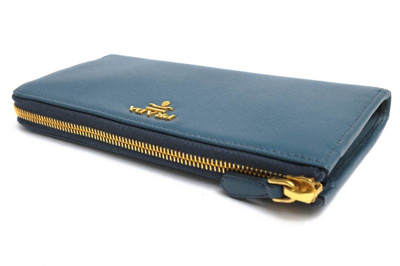 Prada Long Wallet Men Leather Genuine Leather Light Blue Light Blue 1m1183