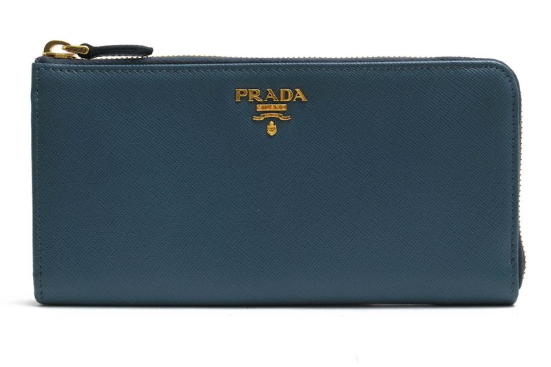 Prada Long Wallet Men Leather Genuine Leather Light Blue Light Blue 1m1183