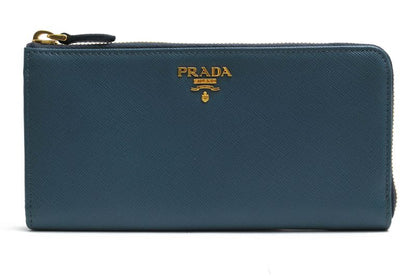 Prada Long Wallet Men Leather Genuine Leather Light Blue Light Blue 1m1183