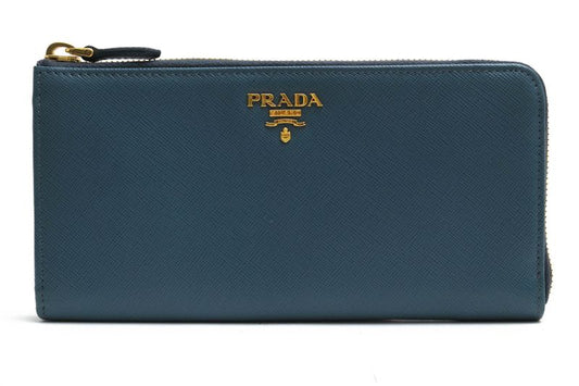 Prada Long Wallet Men Leather Genuine Leather Light Blue Light Blue 1m1183