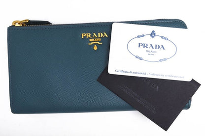 Prada Long Wallet Men Leather Genuine Leather Light Blue Light Blue 1m1183