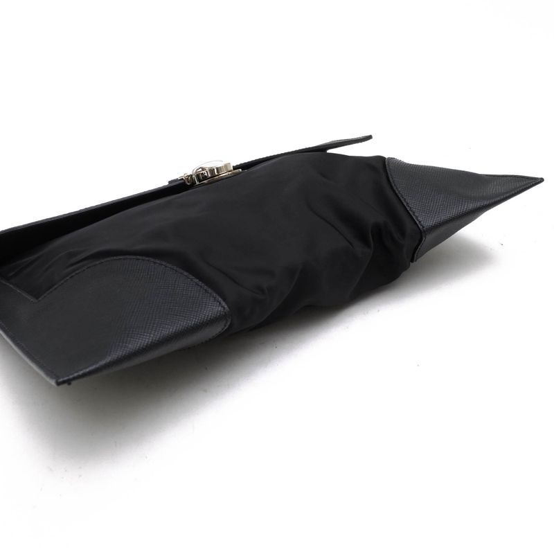 Prada Bag Second Bag Clutch Bag Men Bag Nylon Leather Genuine Leather Black