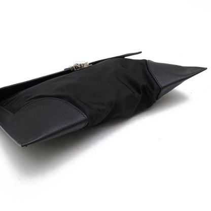 Prada Bag Second Bag Clutch Bag Men Bag Nylon Leather Genuine Leather Black