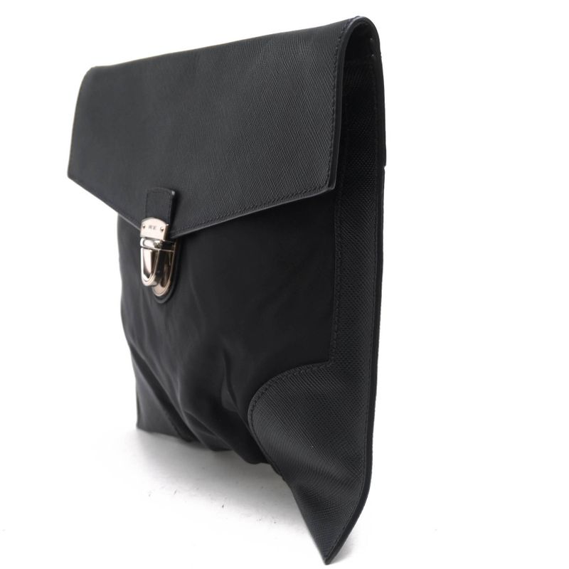 Prada Bag Second Bag Clutch Bag Men Bag Nylon Leather Genuine Leather Black