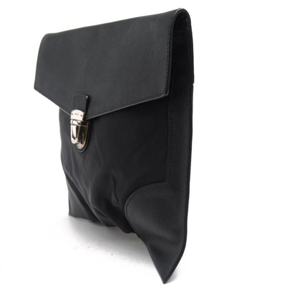 Prada Bag Second Bag Clutch Bag Men Bag Nylon Leather Genuine Leather Black