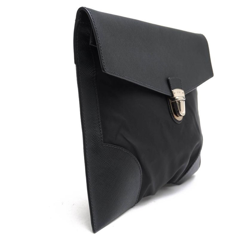 Prada Bag Second Bag Clutch Bag Men Bag Nylon Leather Genuine Leather Black