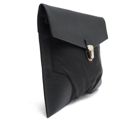 Prada Bag Second Bag Clutch Bag Men Bag Nylon Leather Genuine Leather Black