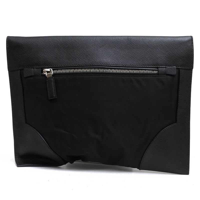 Prada Bag Second Bag Clutch Bag Men Bag Nylon Leather Genuine Leather Black