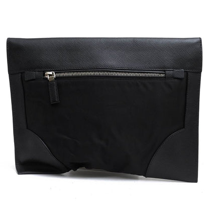 Prada Bag Second Bag Clutch Bag Men Bag Nylon Leather Genuine Leather Black