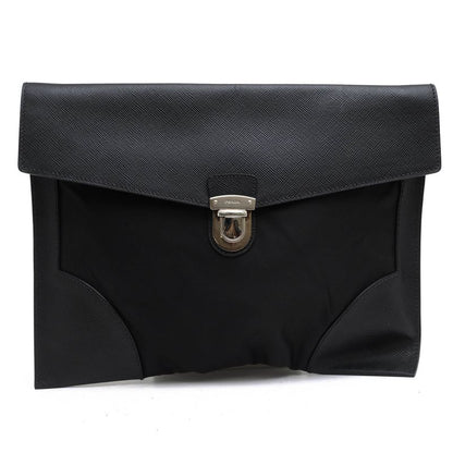 Prada Bag Second Bag Clutch Bag Men Bag Nylon Leather Genuine Leather Black