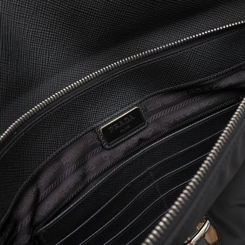 Prada Bag Second Bag Clutch Bag Men Bag Nylon Leather Genuine Leather Black