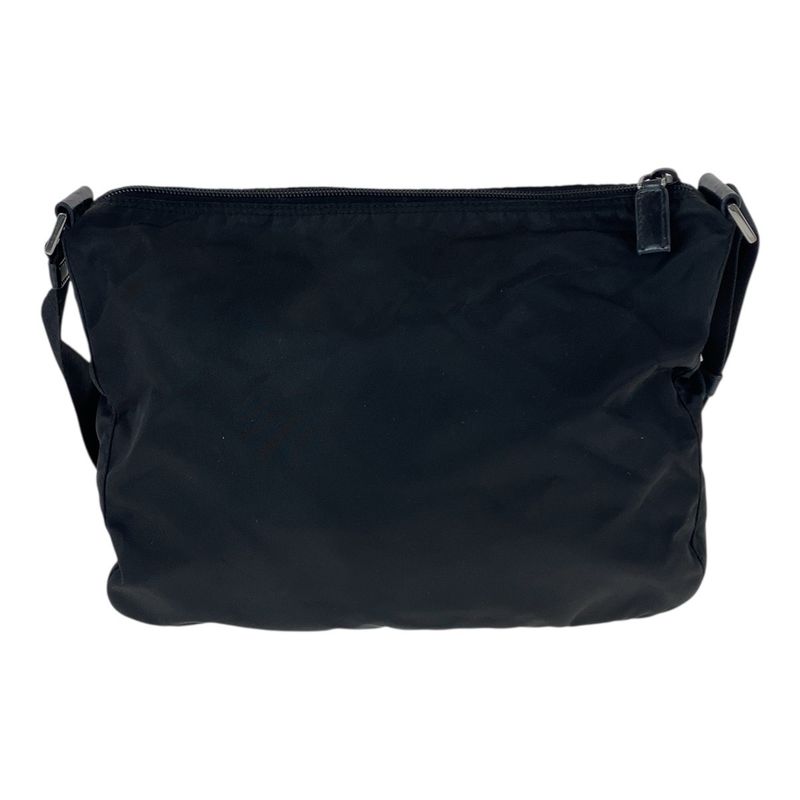 Prada Tessuto Triangle Logo Plate Black Silver Hardware Nylon Leather Shoulder