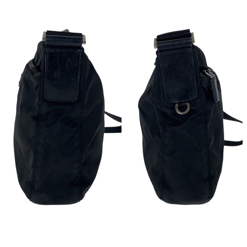 Prada Tessuto Triangle Logo Plate Black Silver Hardware Nylon Leather Shoulder