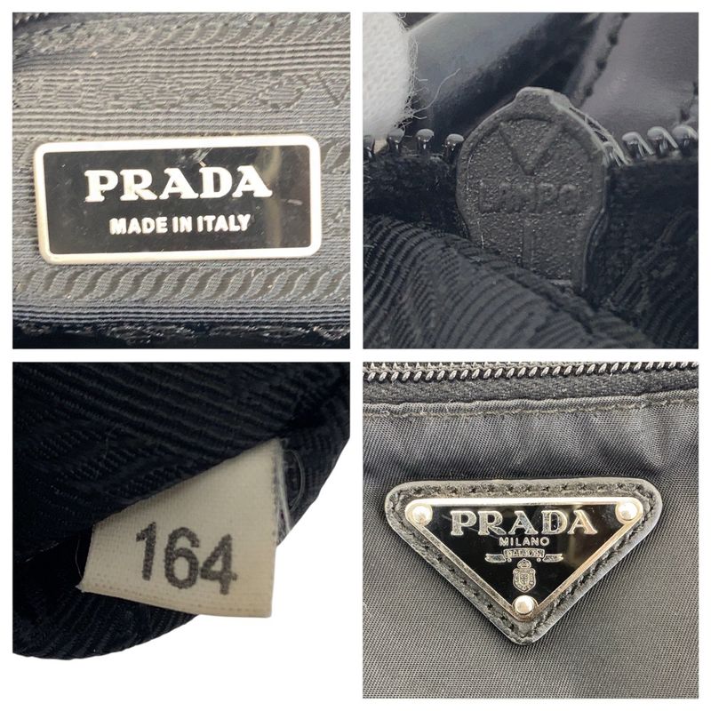 Prada Tessuto Triangle Logo Plate Black Silver Hardware Nylon Leather Shoulder