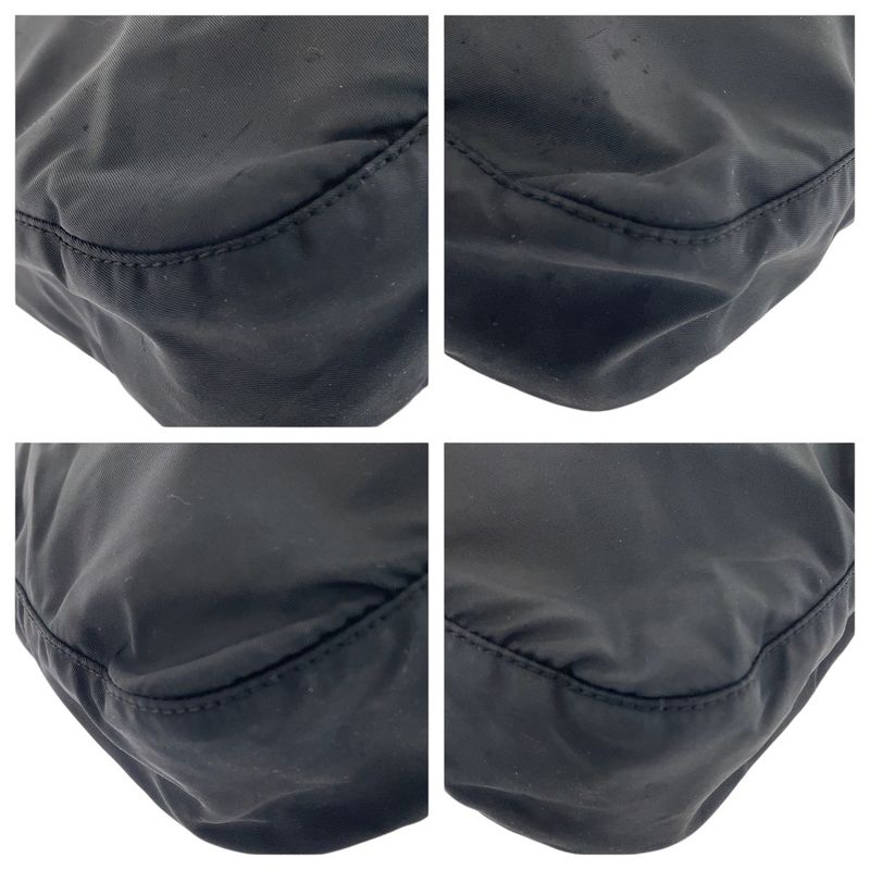 Prada Tessuto Triangle Logo Plate Black Silver Hardware Nylon Leather Shoulder