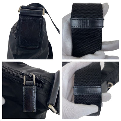 Prada Tessuto Triangle Logo Plate Black Silver Hardware Nylon Leather Shoulder
