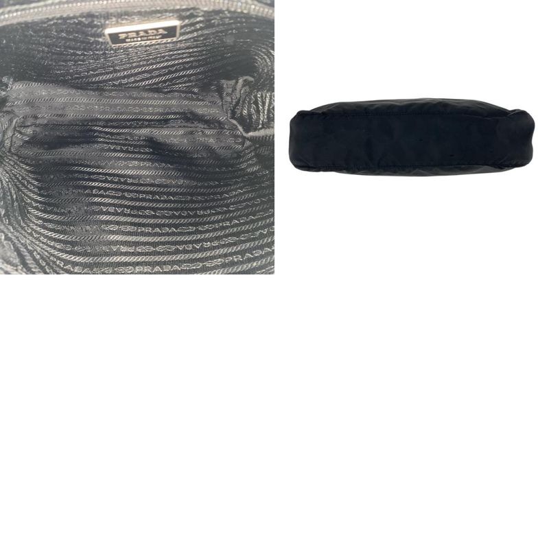 Prada Tessuto Triangle Logo Plate Black Silver Hardware Nylon Leather Shoulder